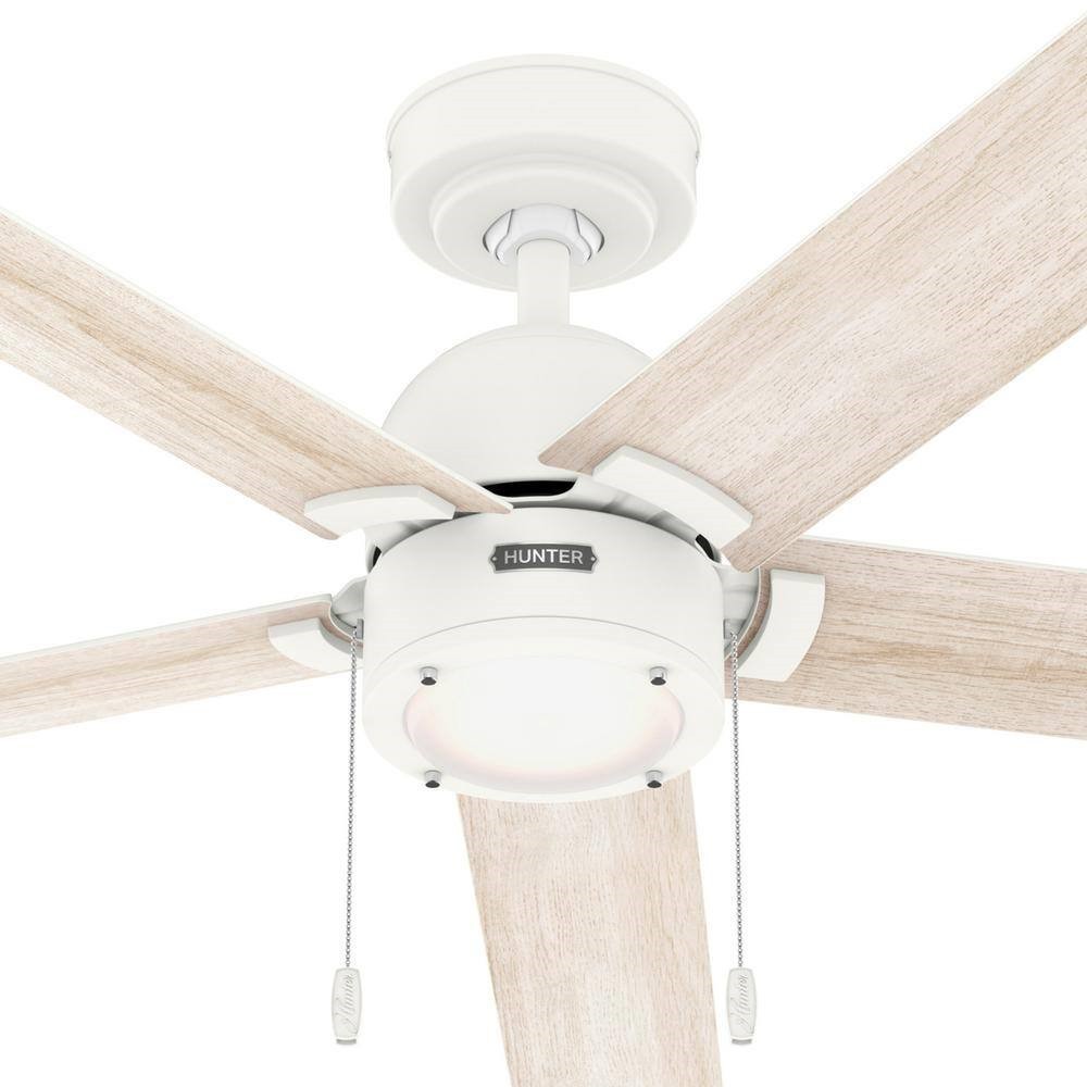 Hunter Fan 52 inch Matte White Ceiling Fan with Light and Pull Chain Indoor