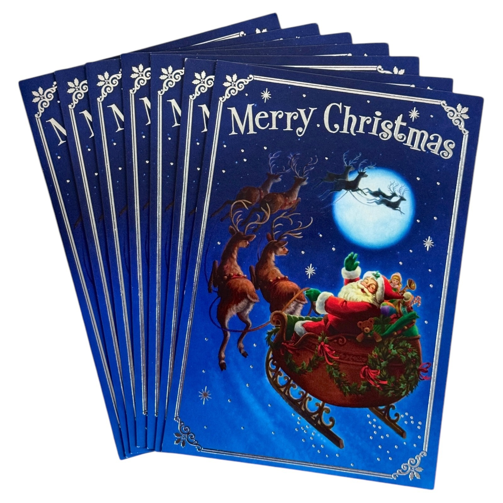 LOT OF 7 HALLMARK HEARTLINE CHRISTMAS Cards + Envelopes, Santa Sleigh Moon Magic LOT OF 7 HALLMARK HEARTLINE CHRISTMAS Cards + Envelopes, Santa Sleigh Moon Magic