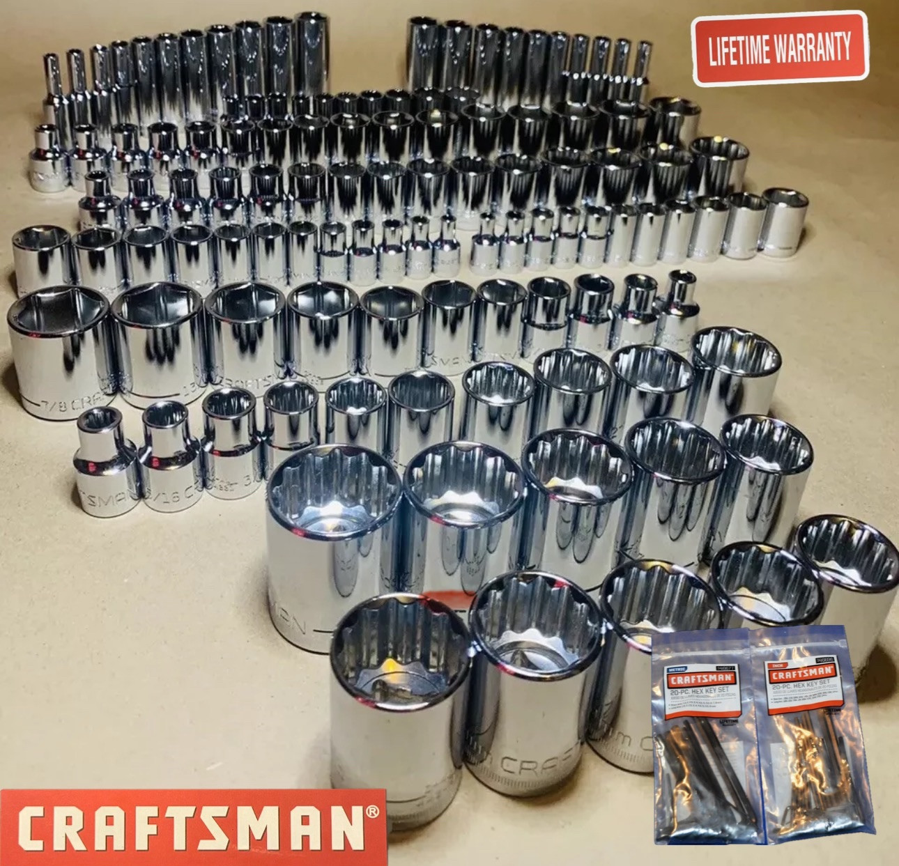 CRAFTSMAN 156 pc 1/4 3/8 1/2 Dr SAE METRIC MM 6pt 12pt wrench socket set 164 118