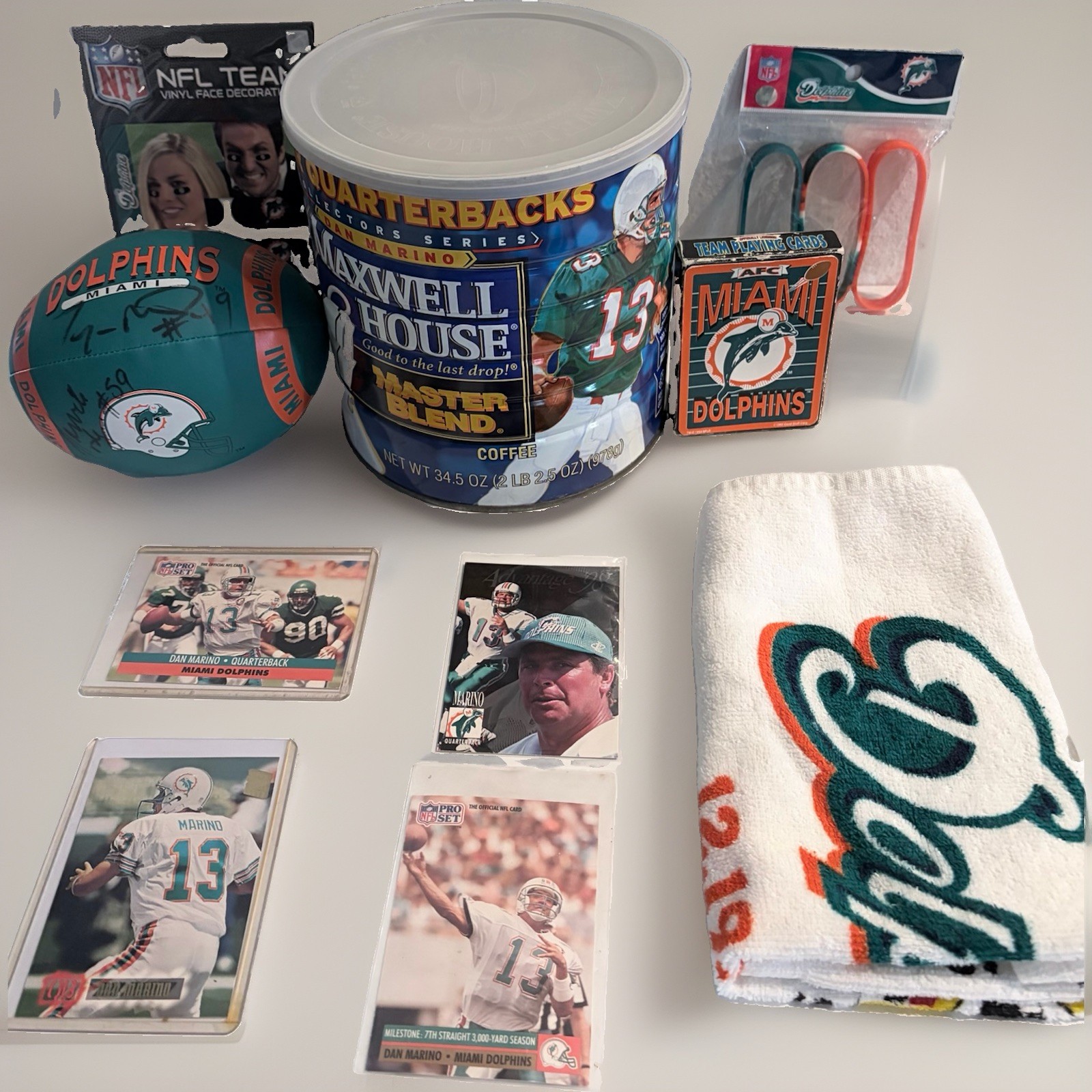 Vintage Miami Dolphins Memorabilia Lot Dan Marino Maxwell House Tin Cards More