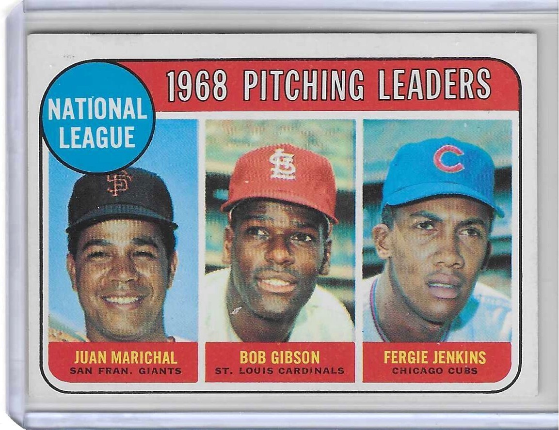 1969 Topps '68 N. L. Pitching Leaders Marichal, Gibson, Jenkins - #10 (EX) 1969 Topps '68 N. L. Pitching Leaders Marichal, Gibson, Jenkins - #10 (EX)