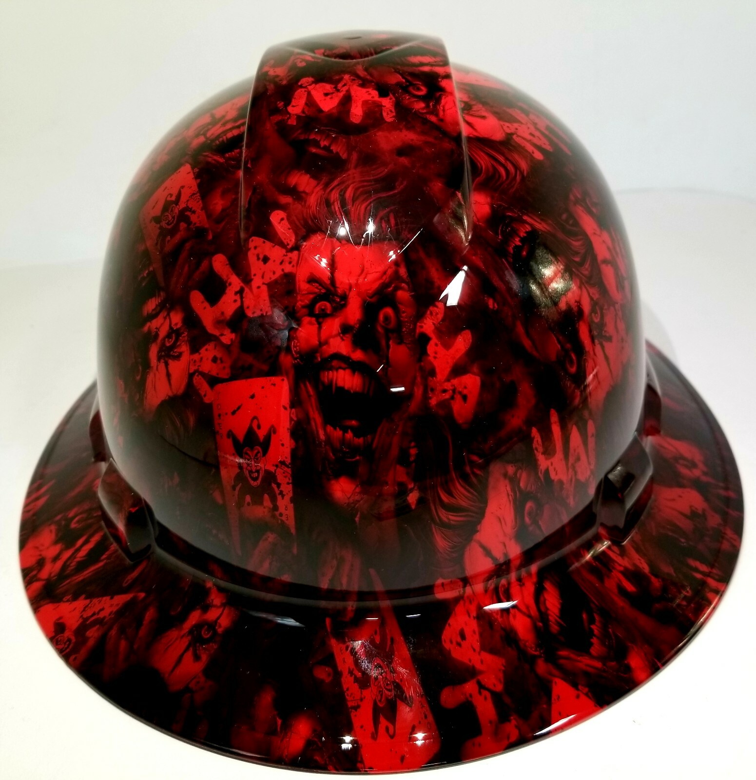 FULL BRIM Hard Hat custom hydro dipped , NEW CANDY RED RADIATION JOKER HA HA 