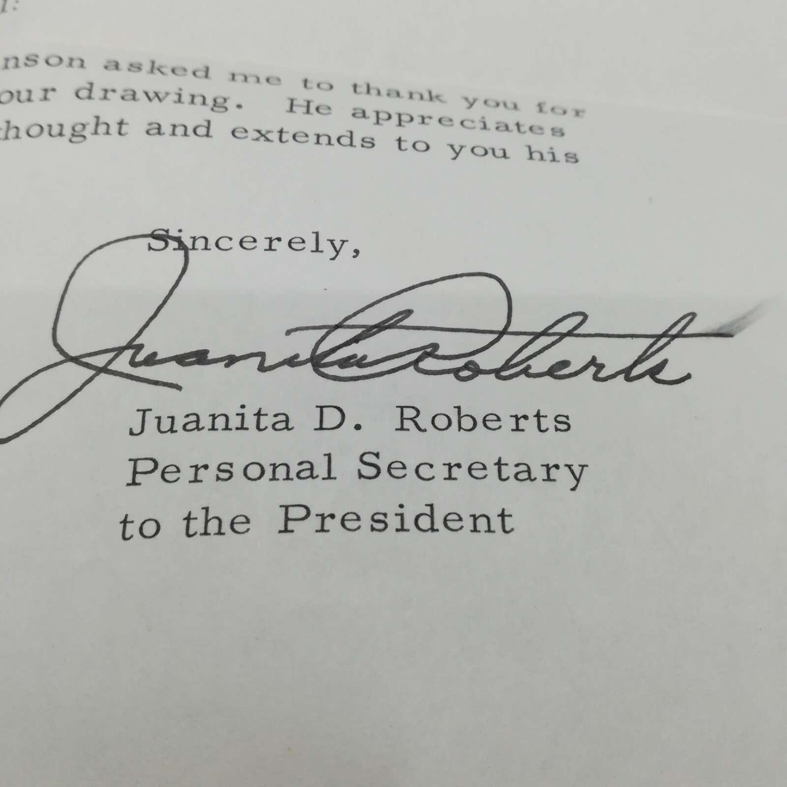 1967 Autographed Letter Juanita Roberts Personal Secretary of PRESIDENT JOHNSON