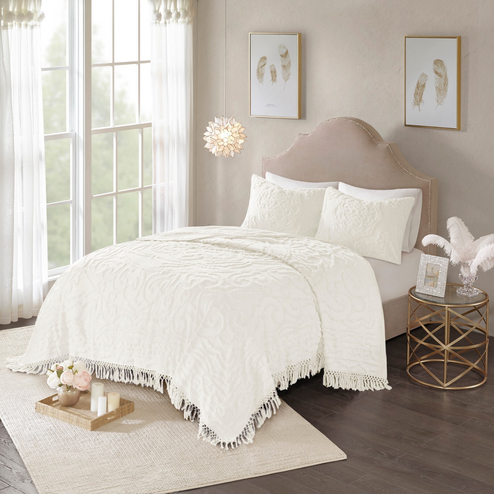 Madison Park 3 Pieces 100% Cotton Quilt Set, Chenille Tufted, Boho Medallion Madison Park 3 Pieces 100% Cotton Quilt Set, Chenille Tufted, Boho Medallion