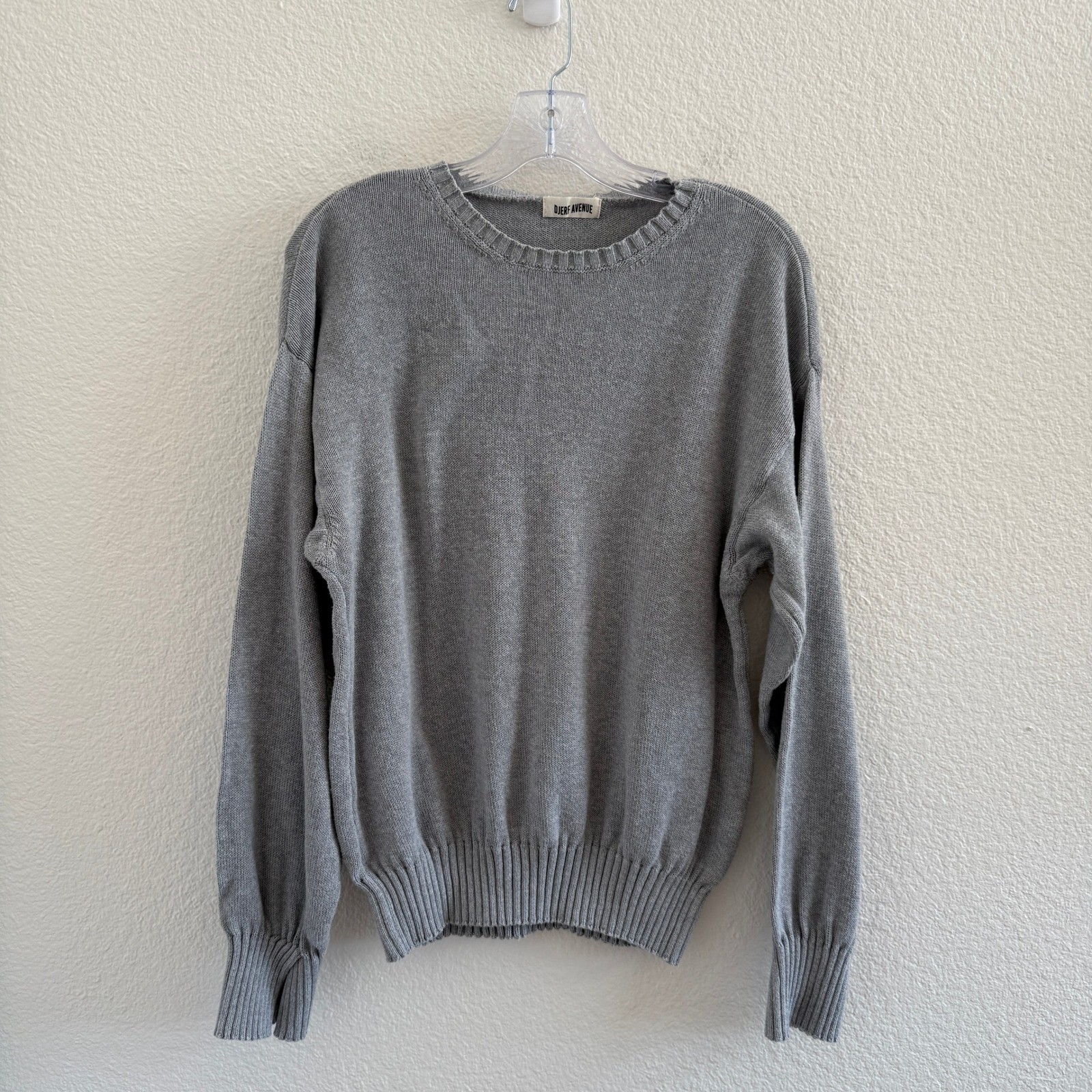 Djerf Avenue Grey 100% Cotton Crewneck Sweater Made in Italy Size M