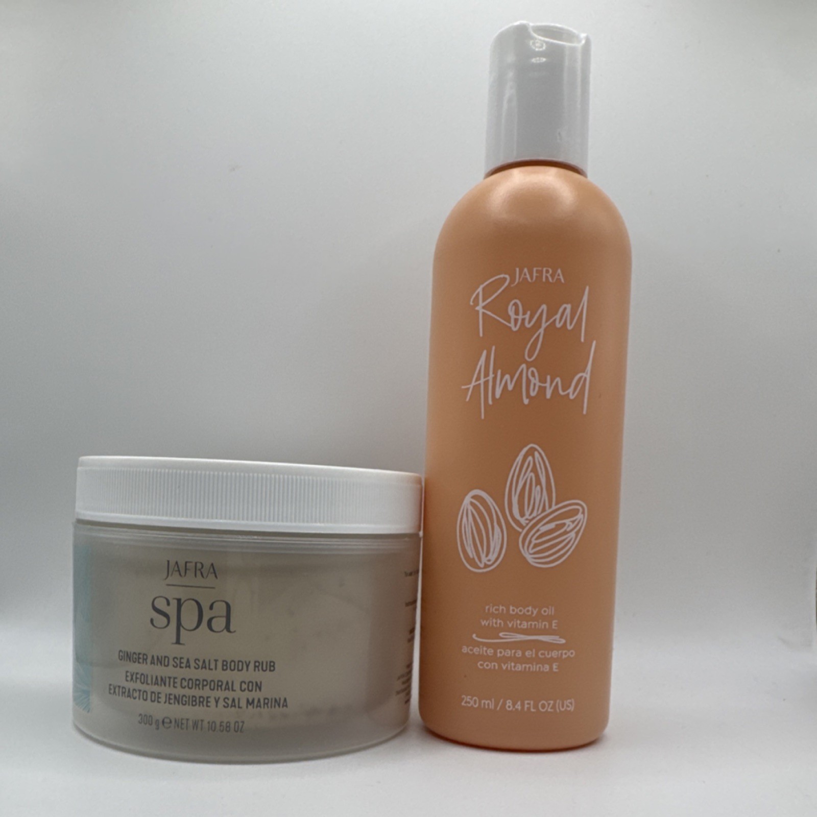 JAFRA Spa Ginger & Sea Salt Scrub & Royal Almond Body Oil Set Vitamin E JAFRA Spa Ginger & Sea Salt Scrub & Royal Almond Body Oil Set Vitamin E