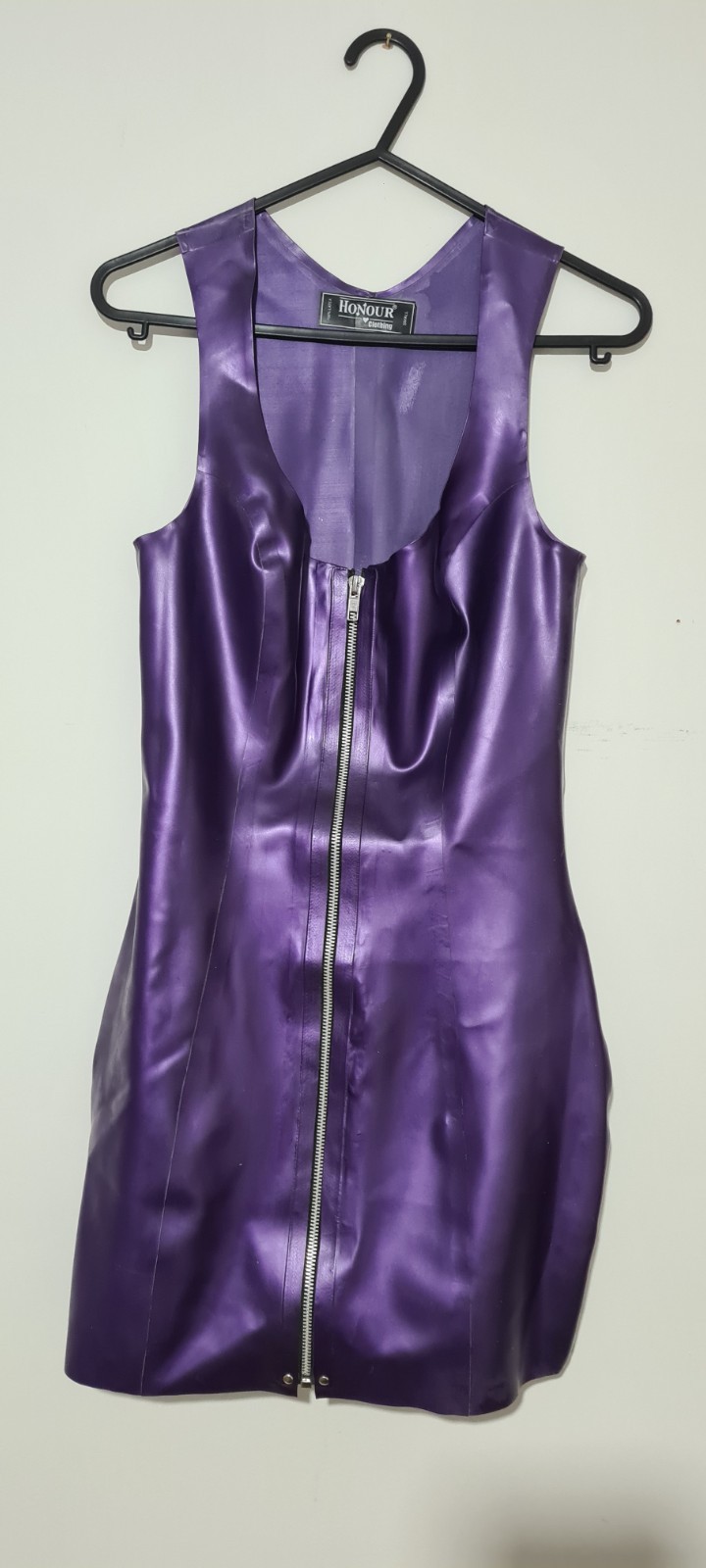 Honour Clothing Purple Latex/Rubber Front Zip Amorio Dress size S