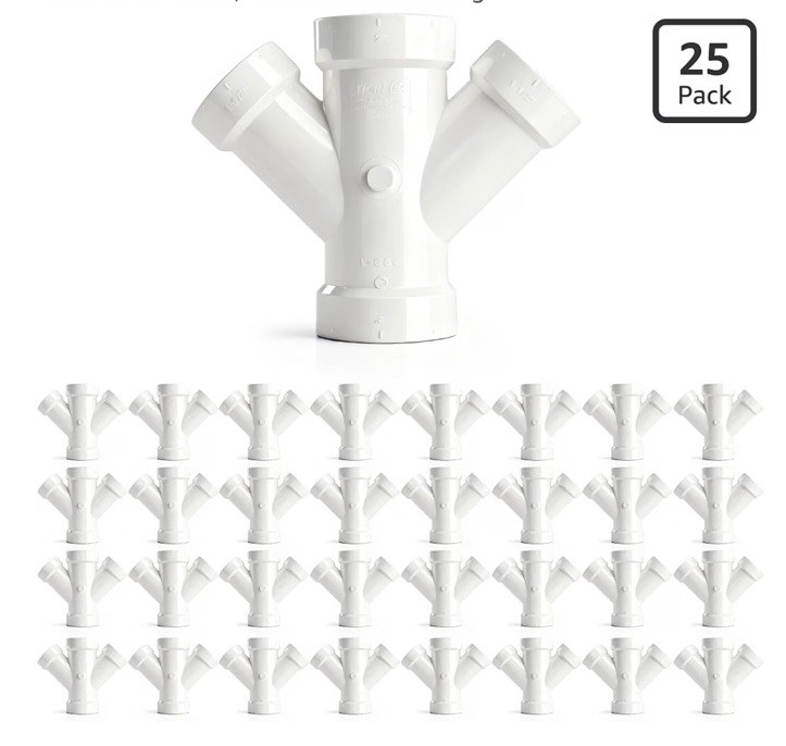 25 Pack Supply Giant 1-1/2” PVC DWV Double Wye Hub Drain Waste Vent