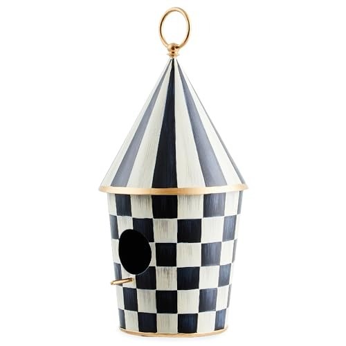 Metal Birdhouse, Black-and-White Courtly | Hand-painted design, made from iro...