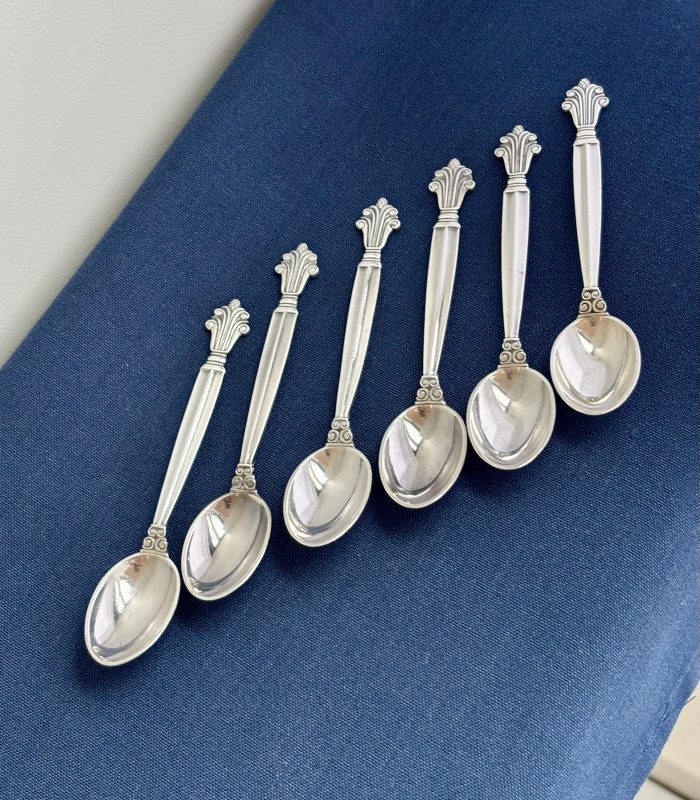 Vintage Georg Jensen Acanthus Sterling Silver Demitasse Spoons Set of 6 MCM Vintage Georg Jensen Acanthus Sterling Silver Demitasse Spoons Set of 6 MCM