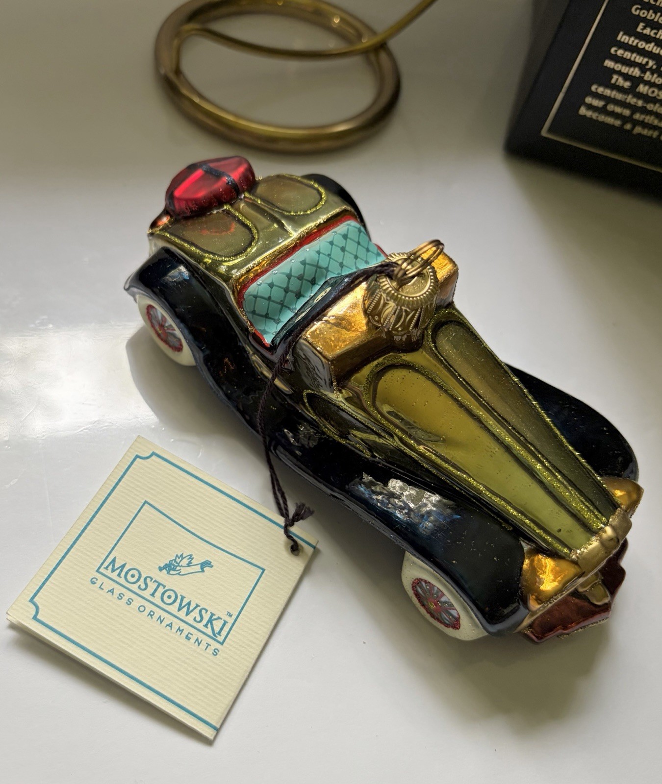 Mostowski Glass Christmas Ornament - Vintage Car - Brass Hanger - Poland Mostowski Glass Christmas Ornament - Vintage Car - Brass Hanger - Poland