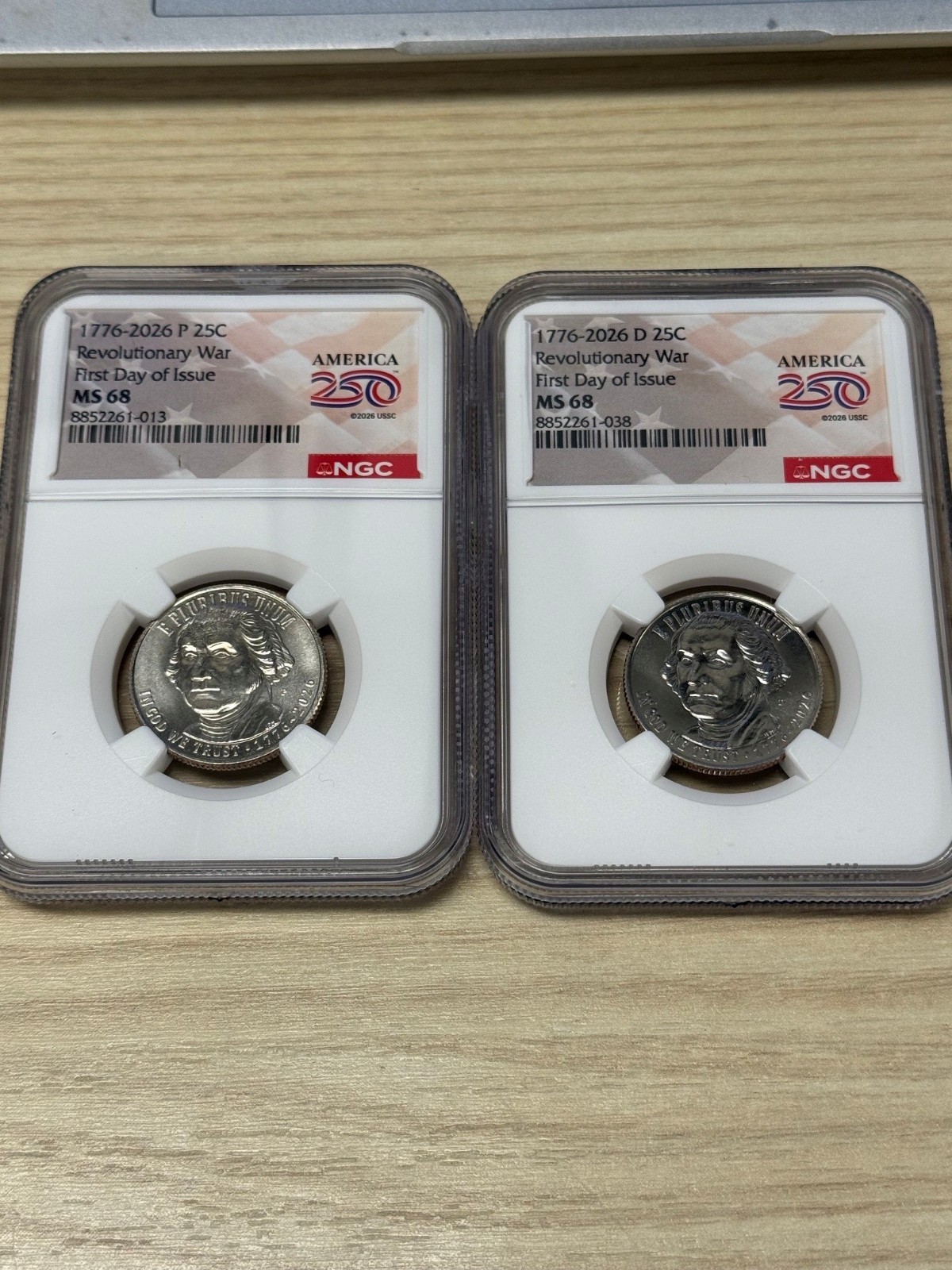 1776 - 2026 P D REVOLUTIONARY WAR QUARTER 2-COIN SET NGC MS68 First Day 1776 - 2026 P D REVOLUTIONARY WAR QUARTER 2-COIN SET NGC MS68 First Day