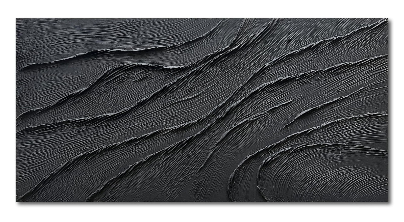 NANKAI Art Thick Texture Black Minimalist Oil Painting, 24x48 Inches, Contemp...