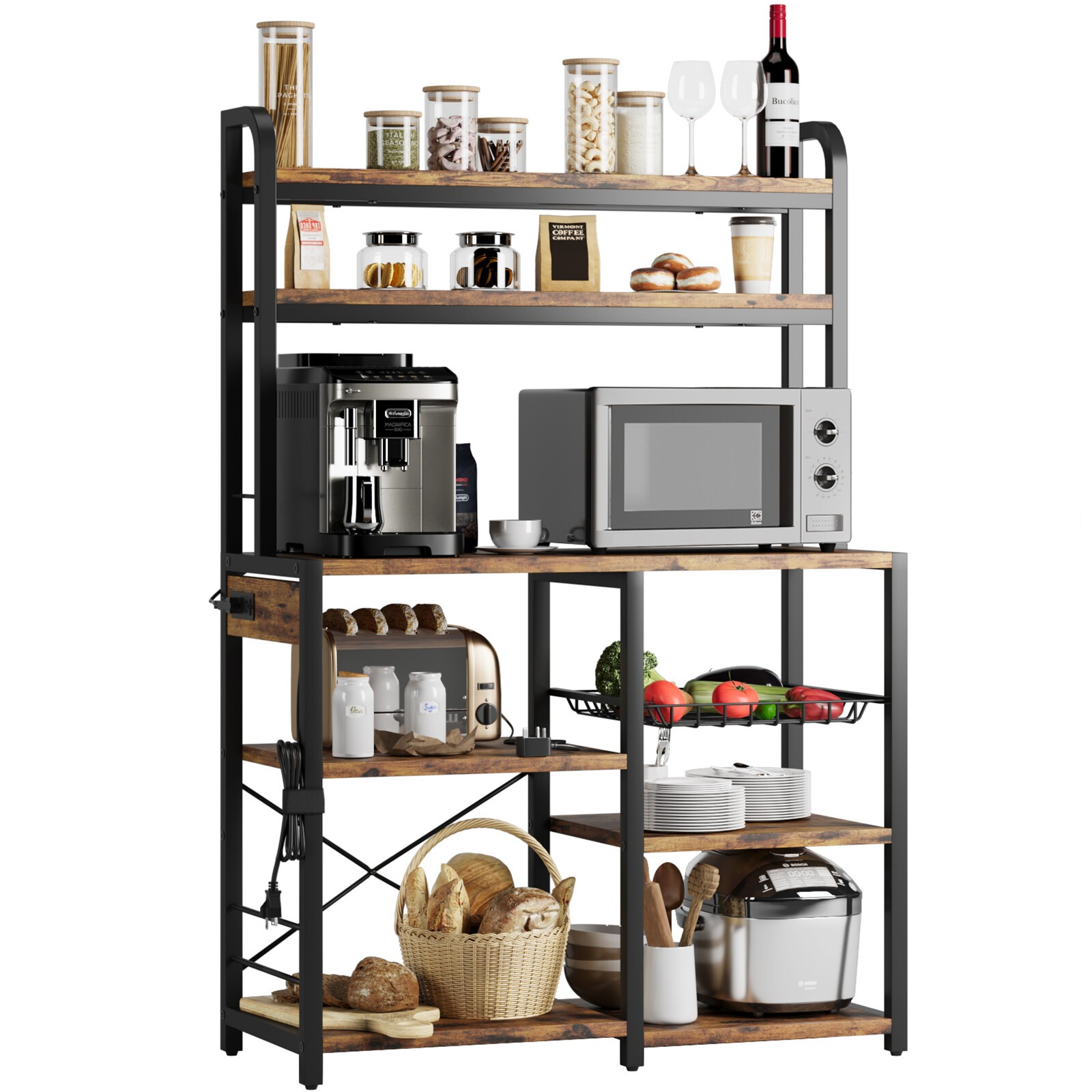 6 Tier Kitchen Bakers Rack with Power Outlet Microwave Stand Coffee Bar Station 6 Tier Kitchen Bakers Rack with Power Outlet Microwave Stand Coffee Bar Station