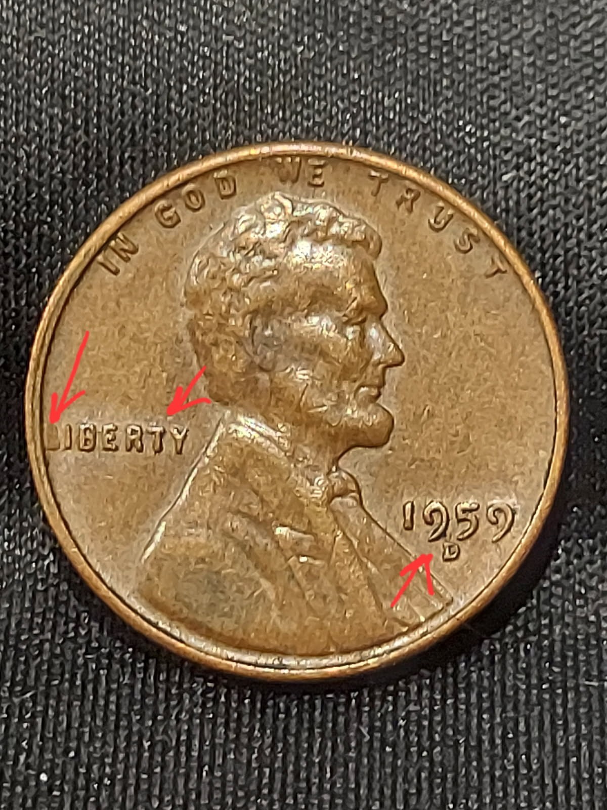 1959 D Lincoln Cent Error- on 'L