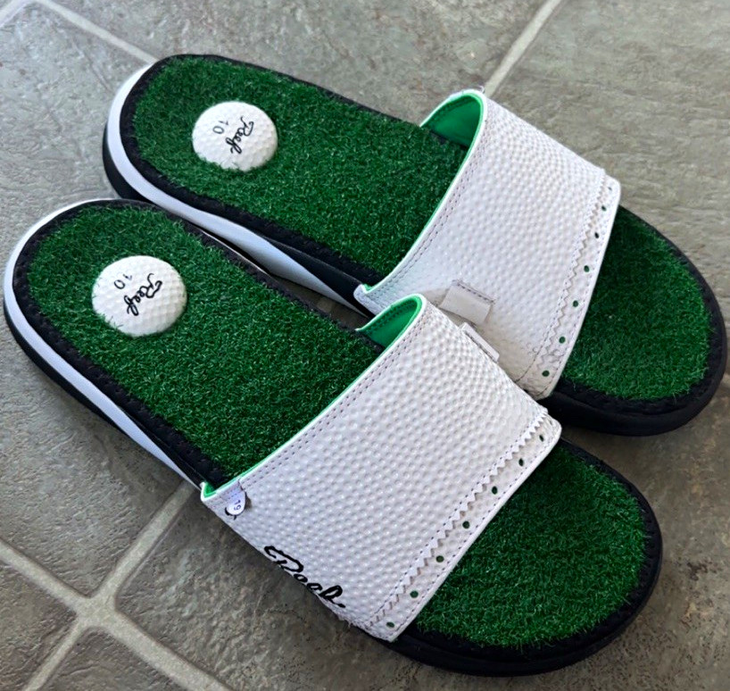 Reef Golf Men’s Slide Sandals US 10 Green Turf White Strap Black Sole