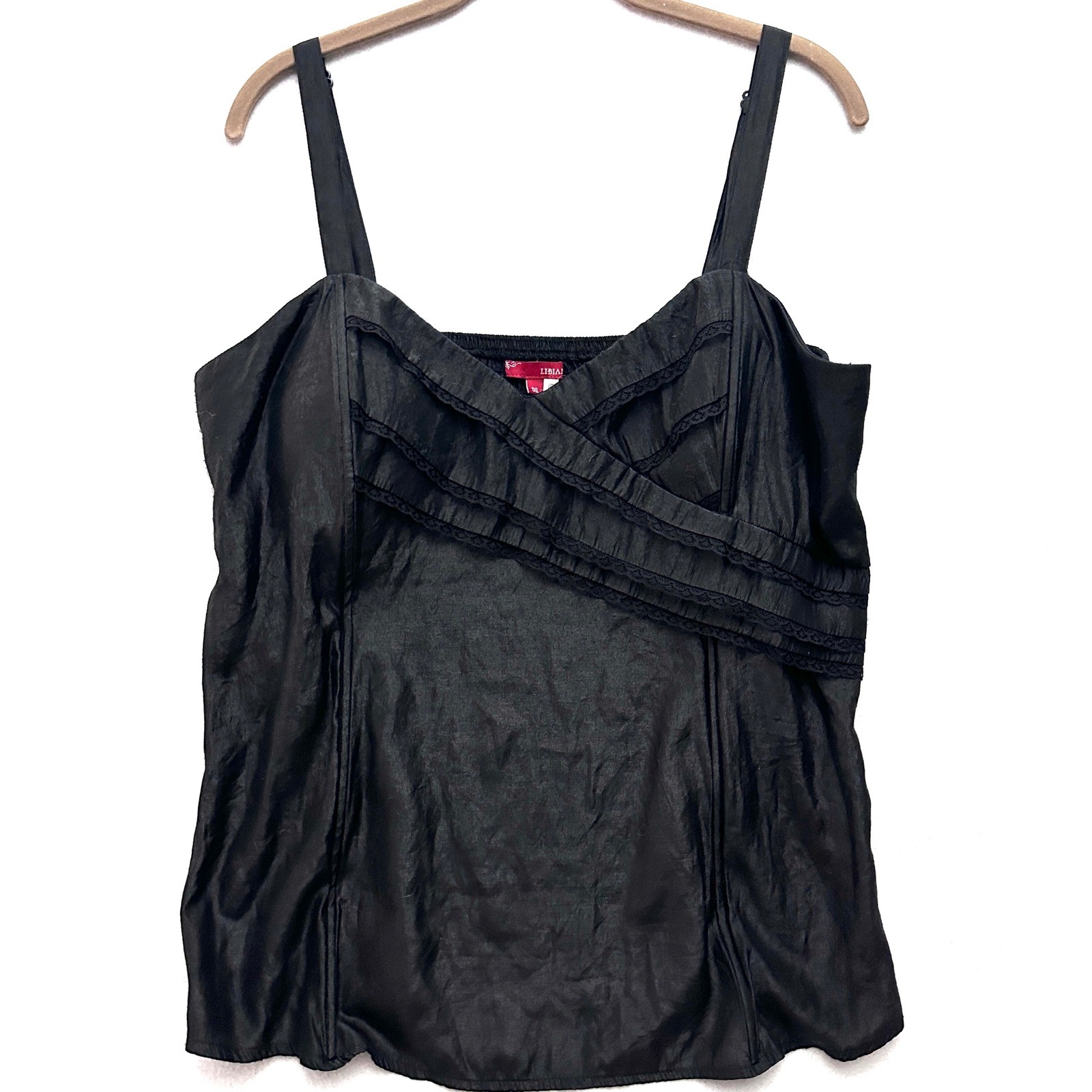 Libian 1X Boned Corset Ruffle Lace Camisole Top Smocked Sheen Witchy Goth Vamp