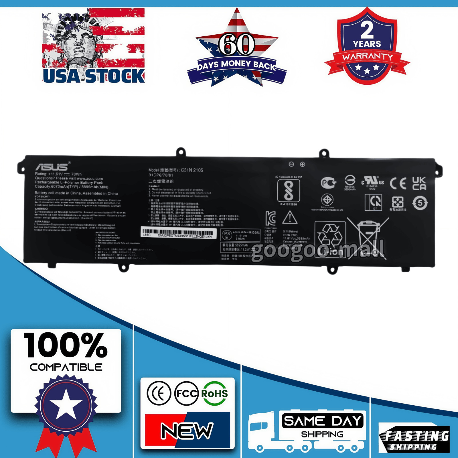 New Genuine C31N2105 Battery For ASUS Vivobook 14X 15X 16X K3402Z K3502Z 70Wh