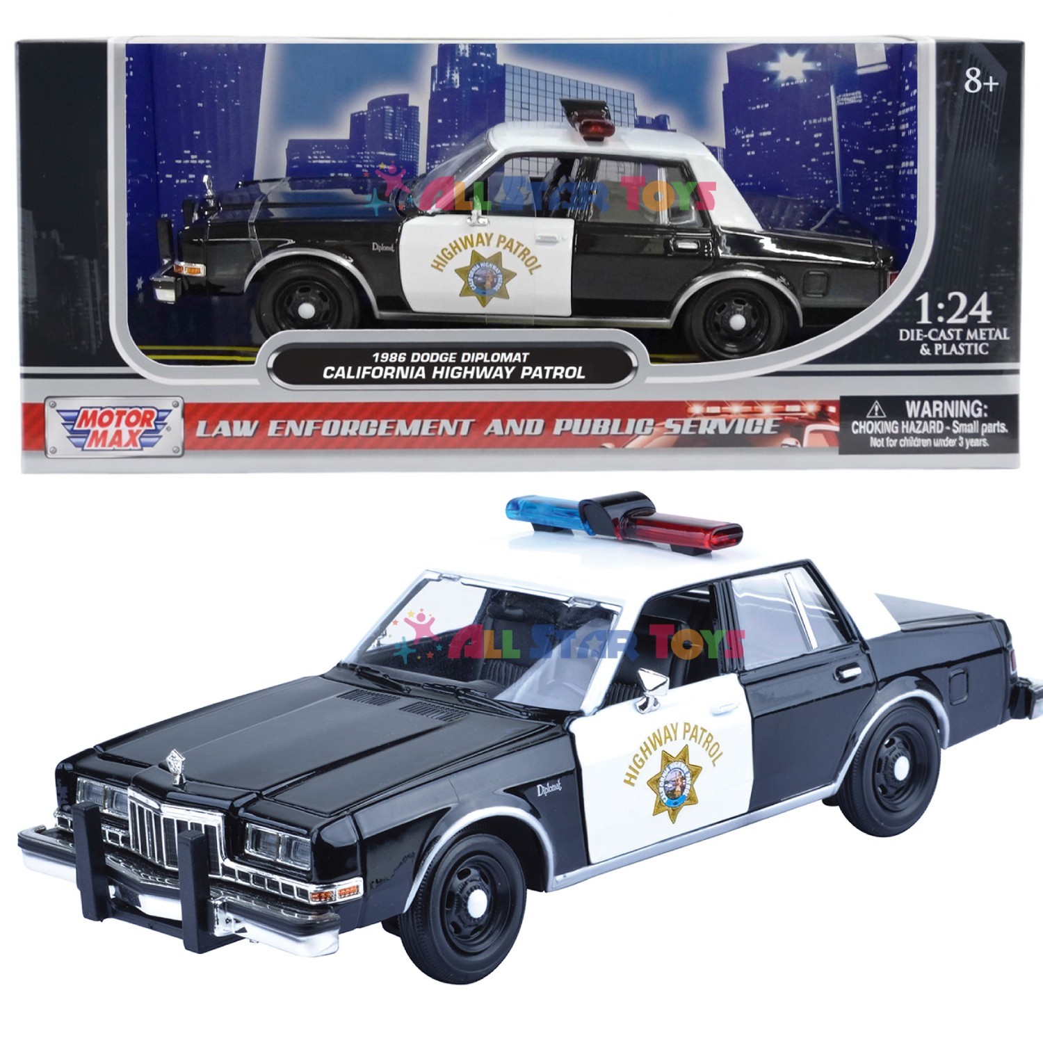 1986 DODGE DIPLOMAT POLICE CHP Cali Highway Patrol 1/24 DIECAST MOTORMAX 76466 1986 DODGE DIPLOMAT POLICE CHP Cali Highway Patrol 1/24 DIECAST MOTORMAX 76466