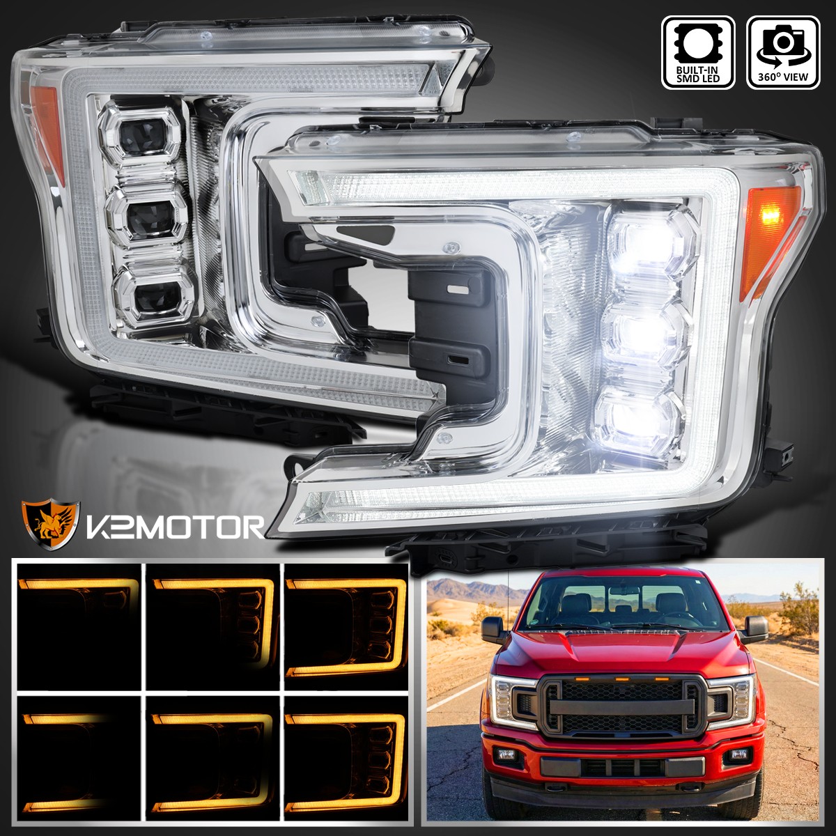 Fit 2018-2020 Ford F150 Full LED DRL Projector Headlights Switchback Turn Signal Fit 2018-2020 Ford F150 Full LED DRL Projector Headlights Switchback Turn Signal