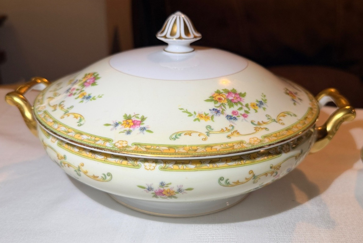 Noritake Vintage Arlene Dishes Green edge Tan scroll Multifloral Rim -You Choose