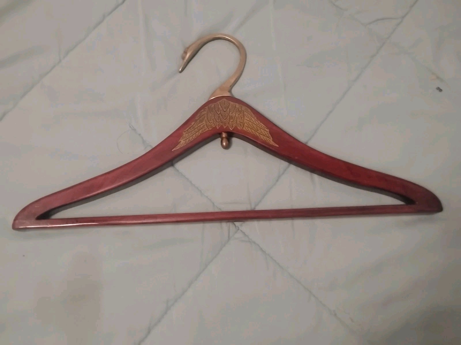 Vintage MCM Swan Wood Clothing Hanger with Brass Detail