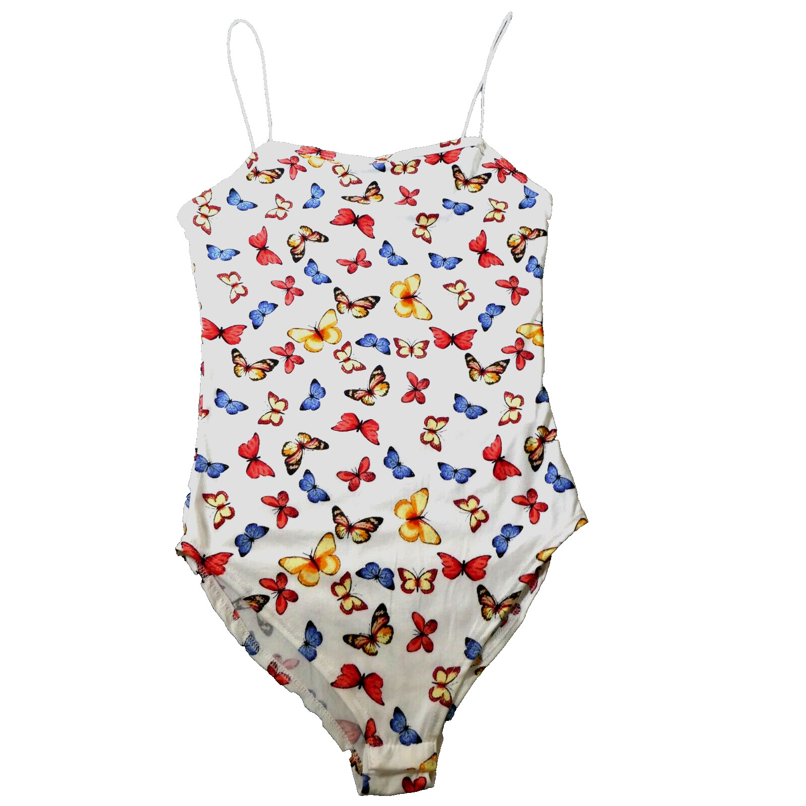 Gaze Womens Bodysuit Sz S Colorful Butterflies Spaghetti Strap Unique NWT