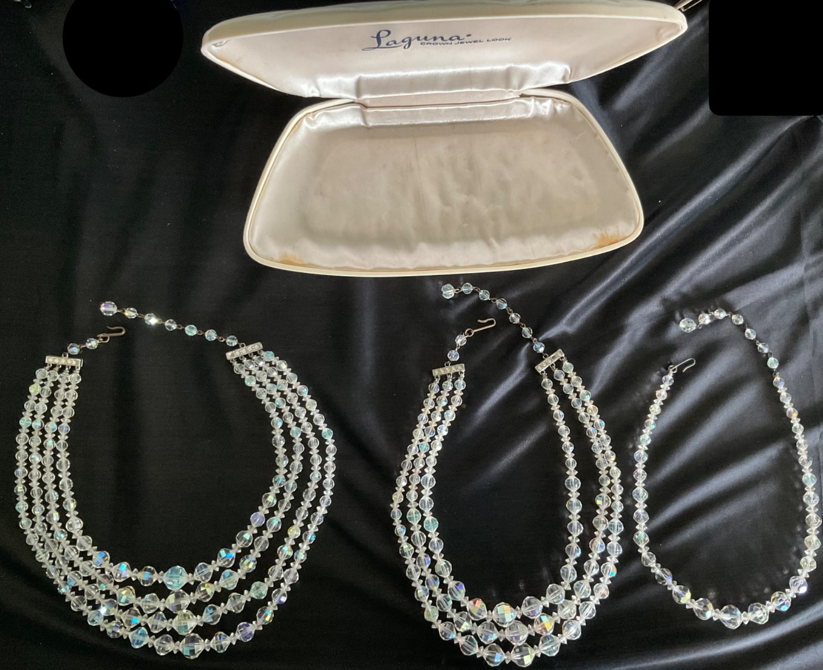 Vintage Laguna Aurora Borealis AB Crystal Necklace Set of 3 w Original Case