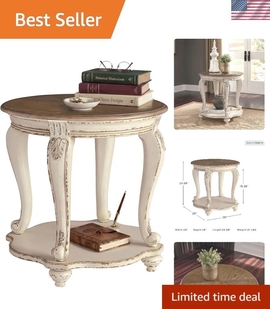 Realyn Round End Table, French Country, White Realyn Round End Table, French Country, White