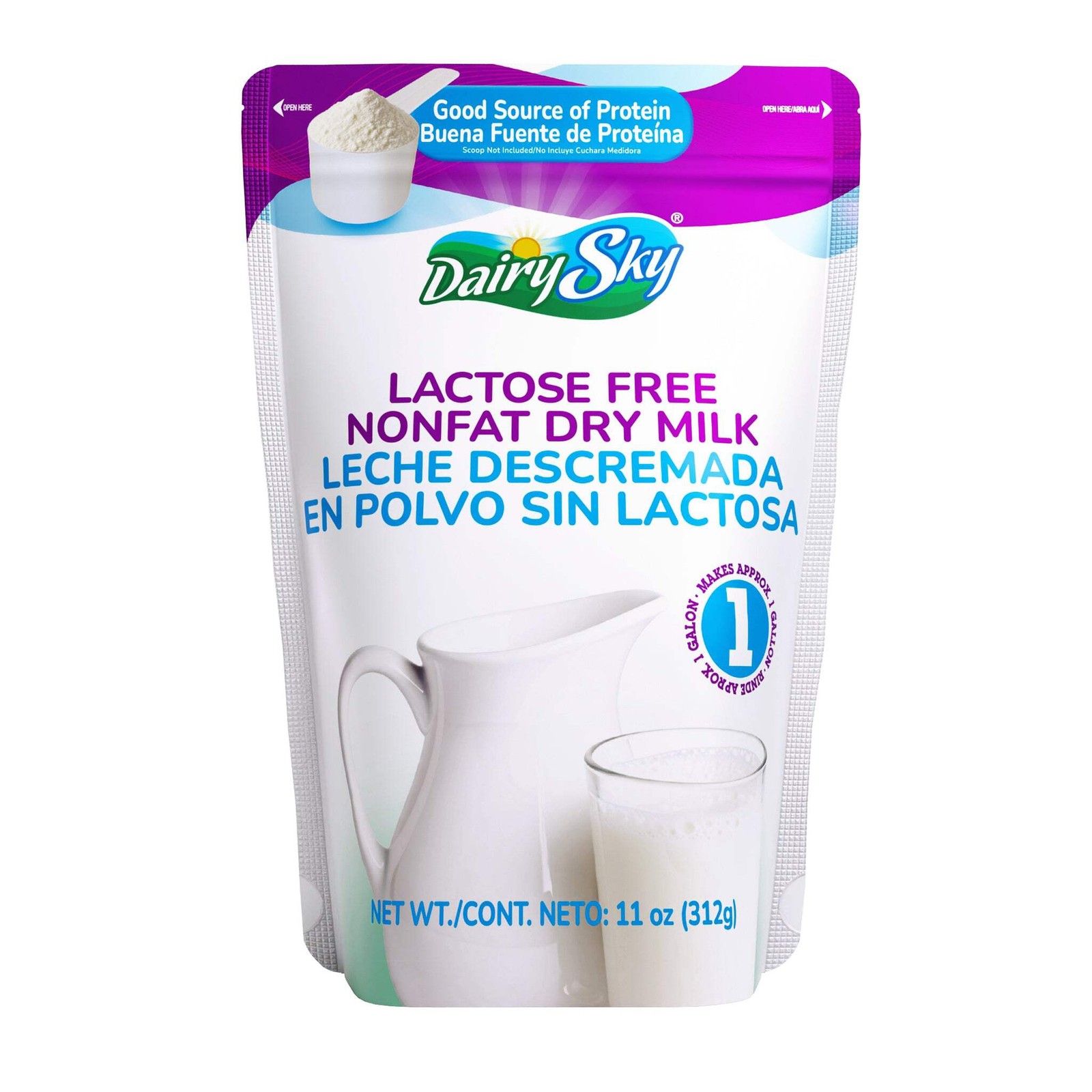 DairySky Lactose-Free Nonfat Dry Milk Powder – 11 oz Pouch | High Protein, Shelf