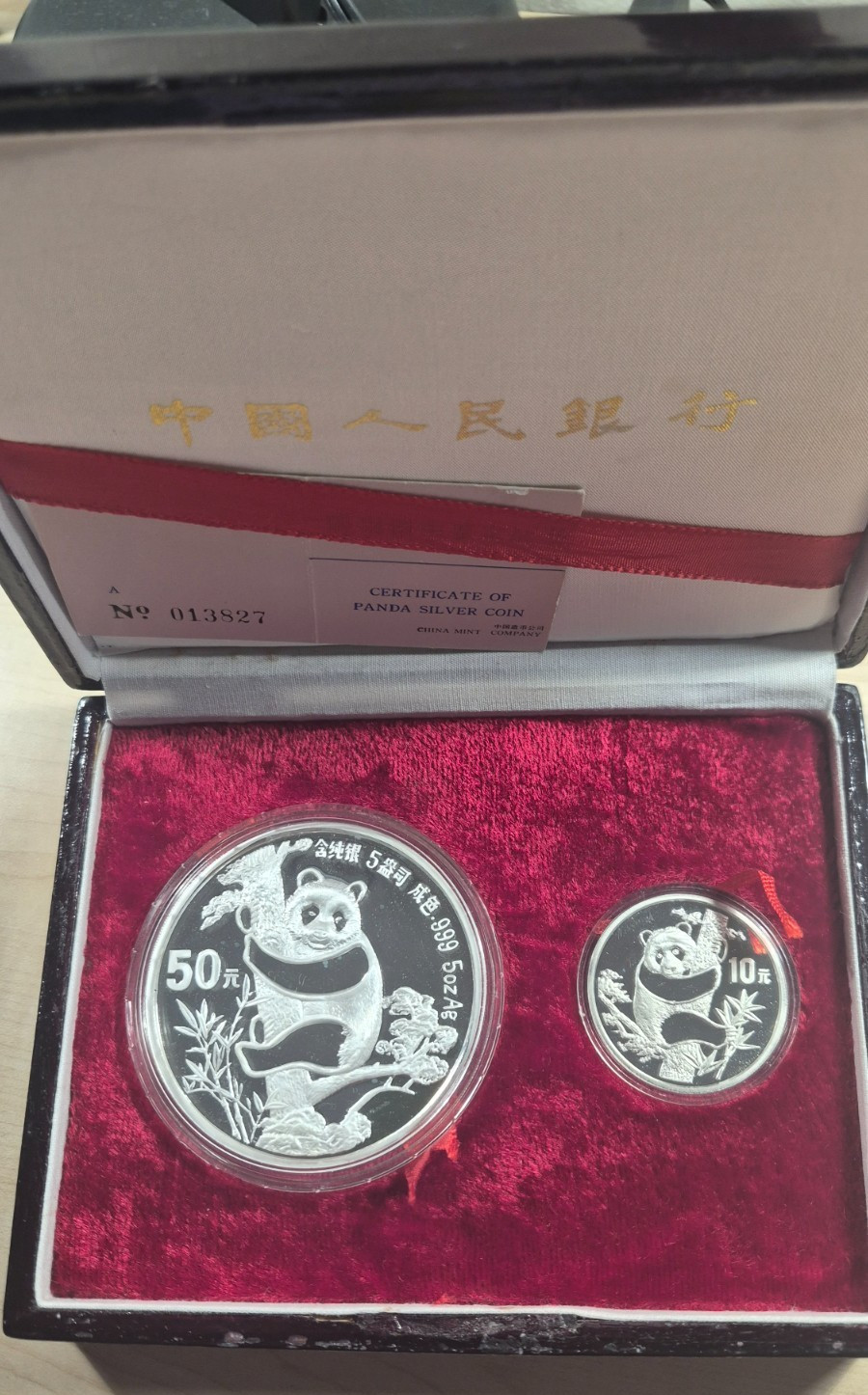 1987 China Panda 10 & 50 Yuan (1 oz. & 5 oz) 2-Coin Silver Proof Set in OGP