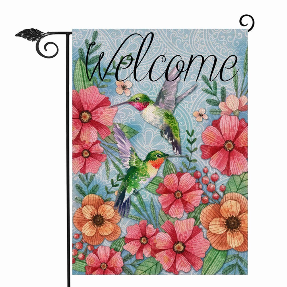 Welcome Spring Garden Flag Hummingbird Decorative House Yard Lawn Outdoor Small