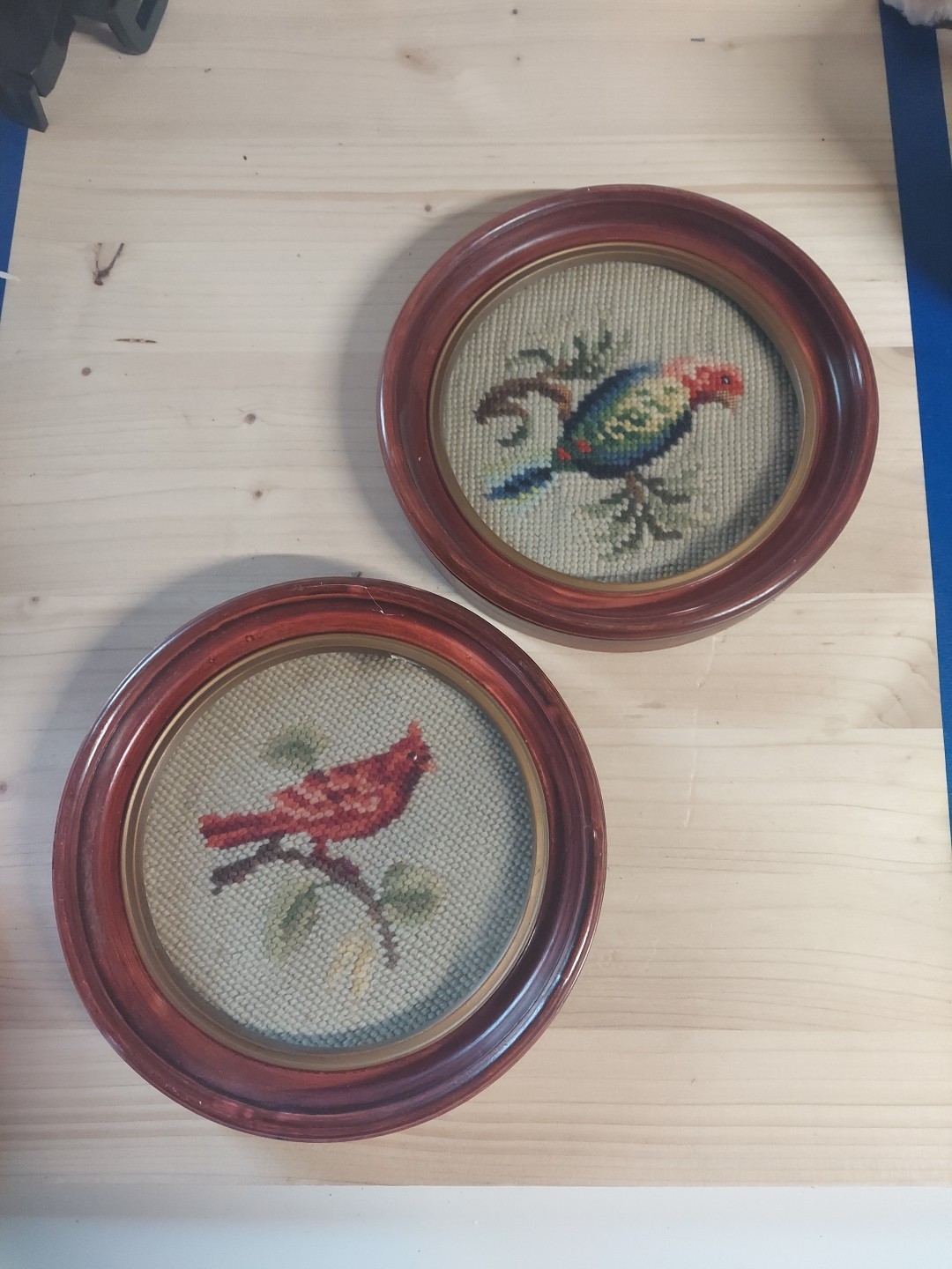 VTG MCM Pair Bird Needlepoint Wall Art Framed Floral Wool Embroidery VTG MCM Pair Bird Needlepoint Wall Art Framed Floral Wool Embroidery