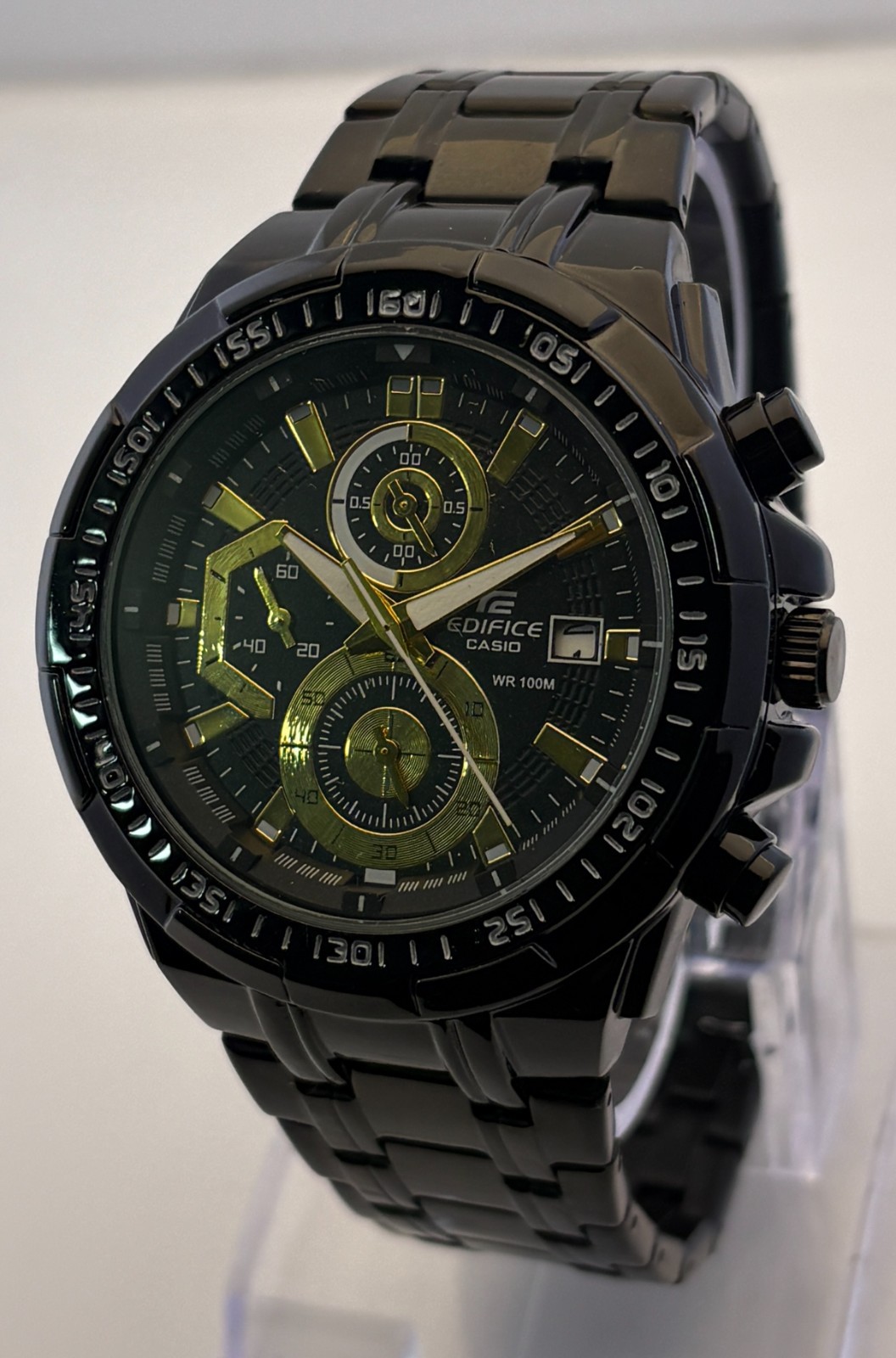Refurbished Edifice Casio Chronograph Quartz Black Dial Small-Sec/Date Watch