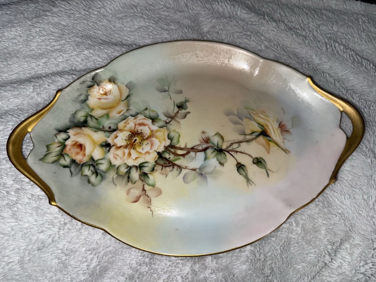 Antique T&V Limoges France Hand Painted Handled Celery  Serving Platter Roses