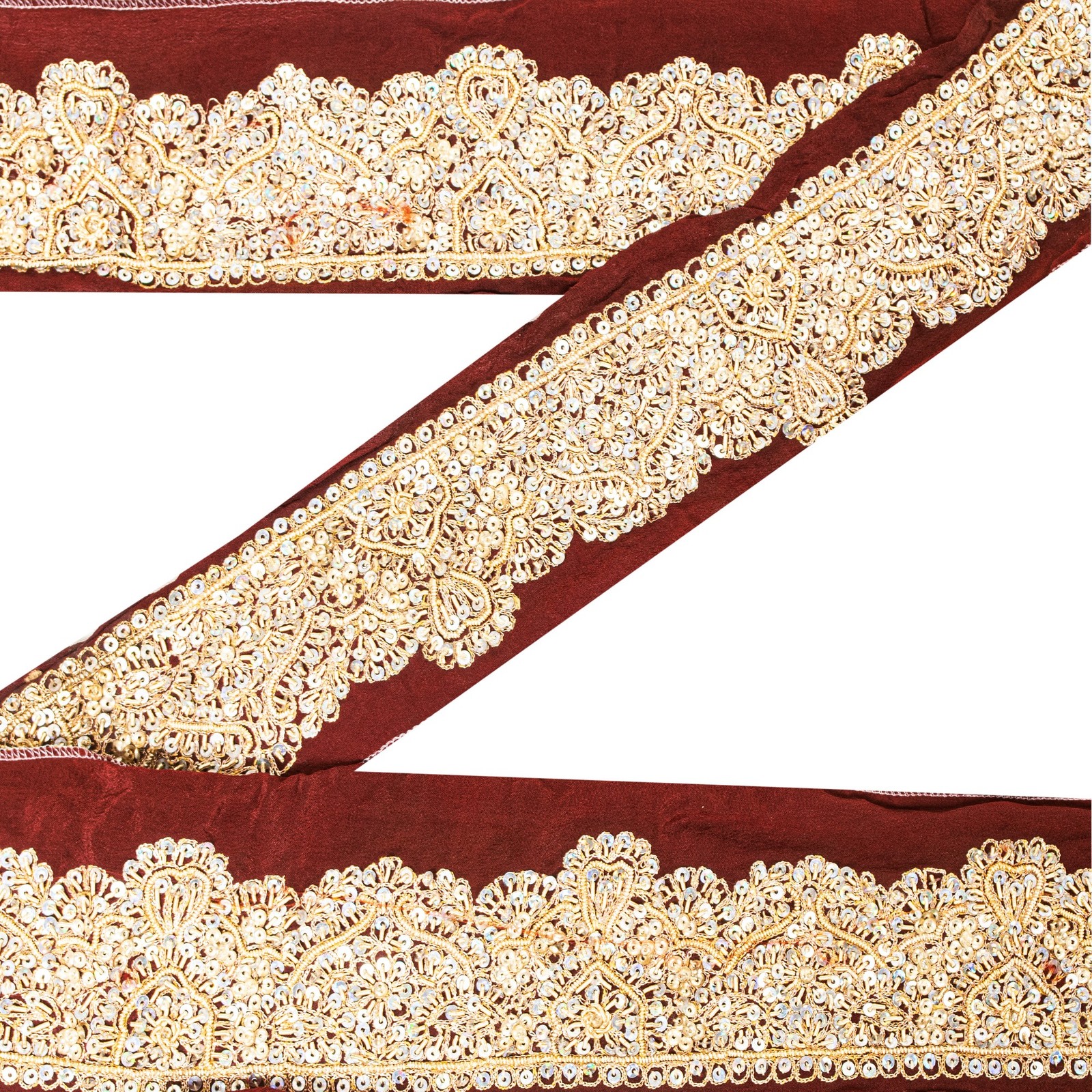 Sanskriti Vintage Saree Border Hand Beaded Craft 1Yd Trims Lace 2W Brown