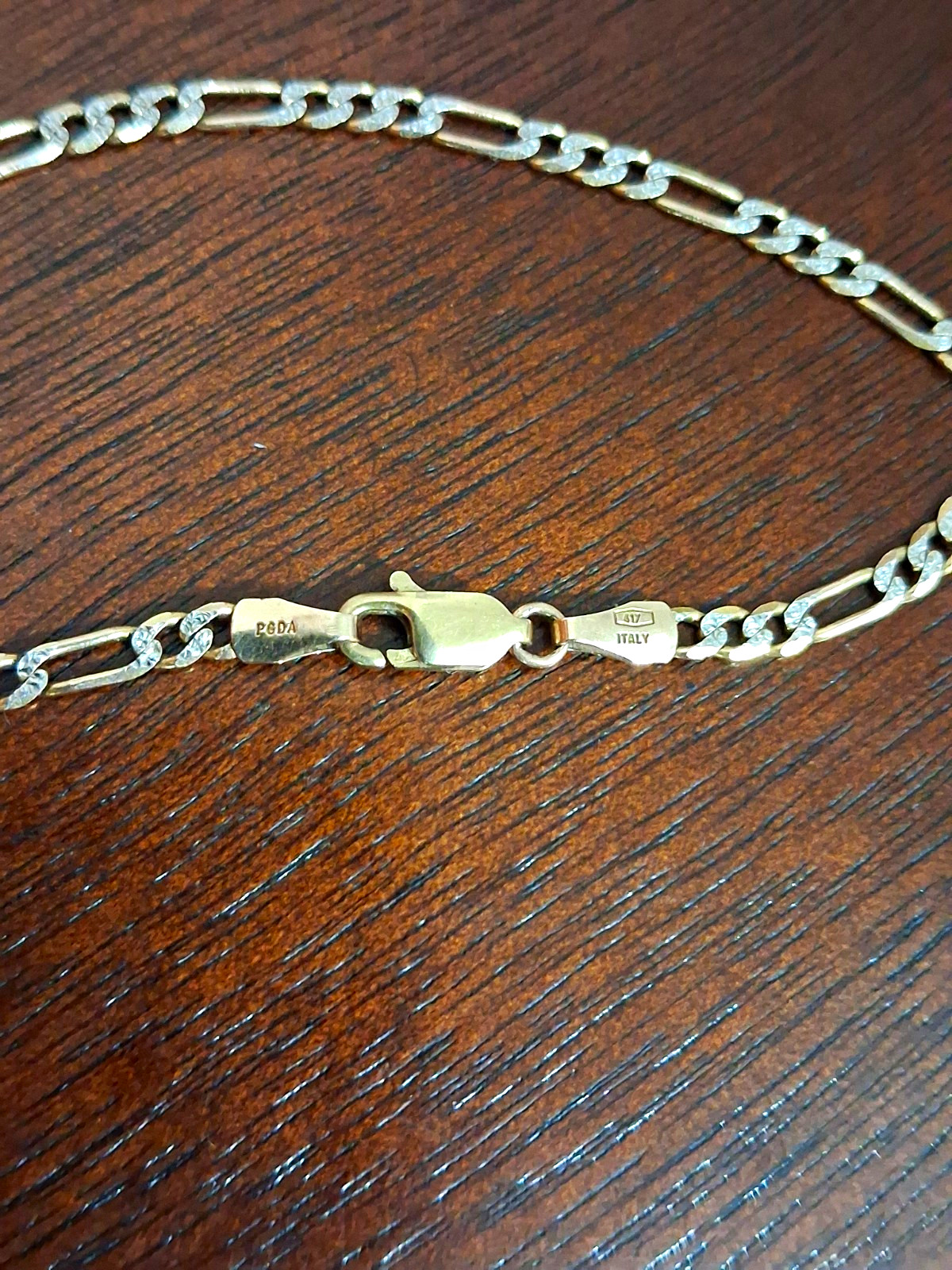 10k Yellow Gold Figaro Chain Bracelet/anklet with Lobster Clasp, Italy