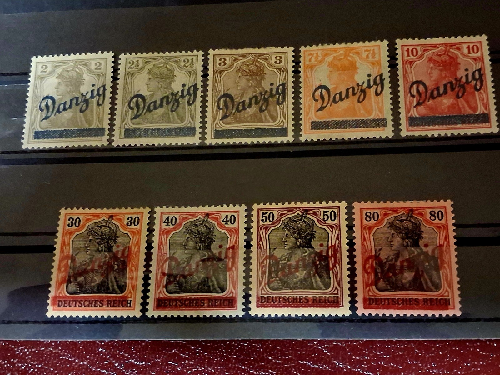 Danzig Germania 1920 Deutsches Reich Overprint Stamp Set MH* Very Rare 