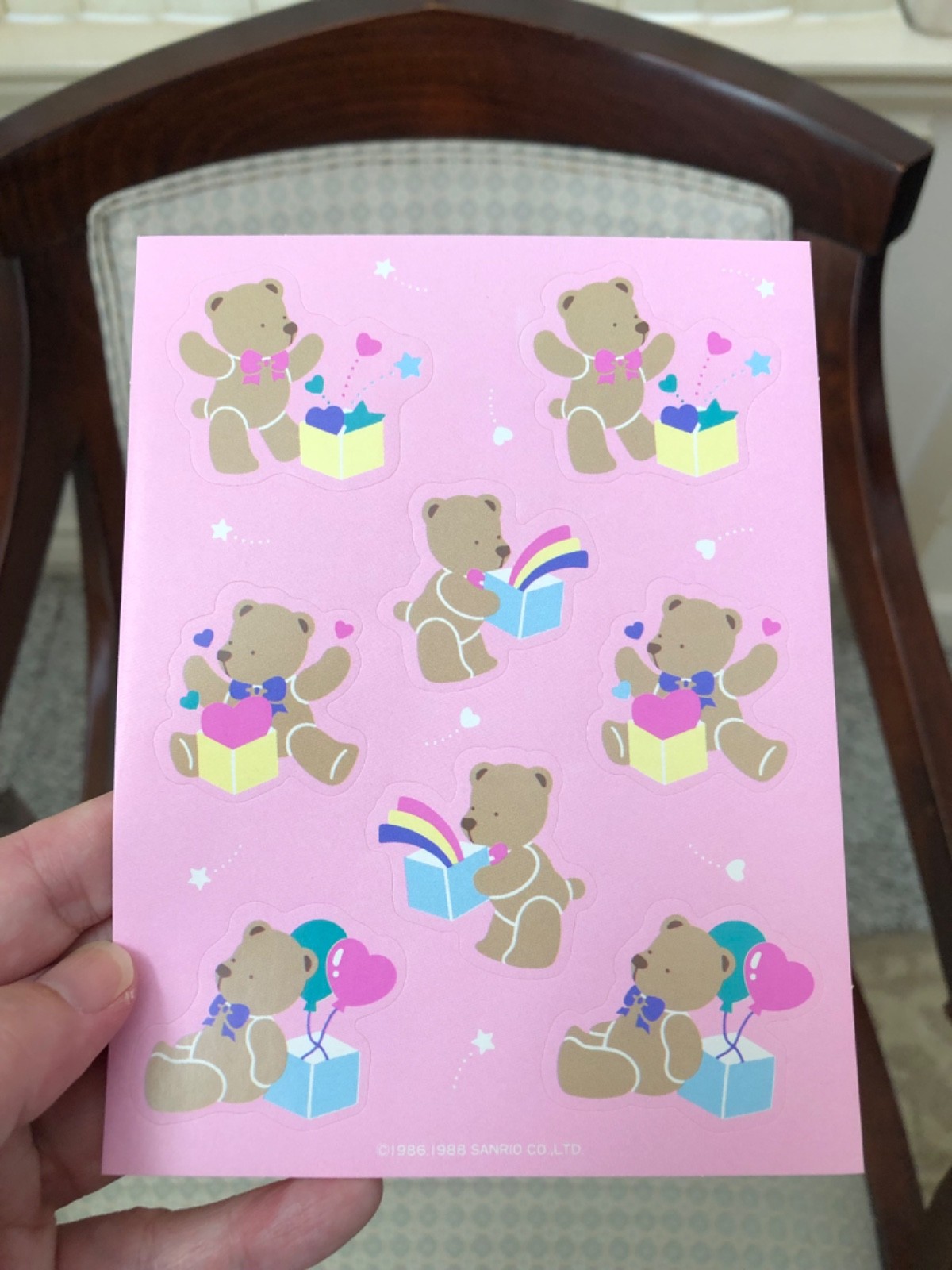 Sanrio 1988 Vintage Tweedle Dee Dee Bear Sticker Open Present Design HTF
