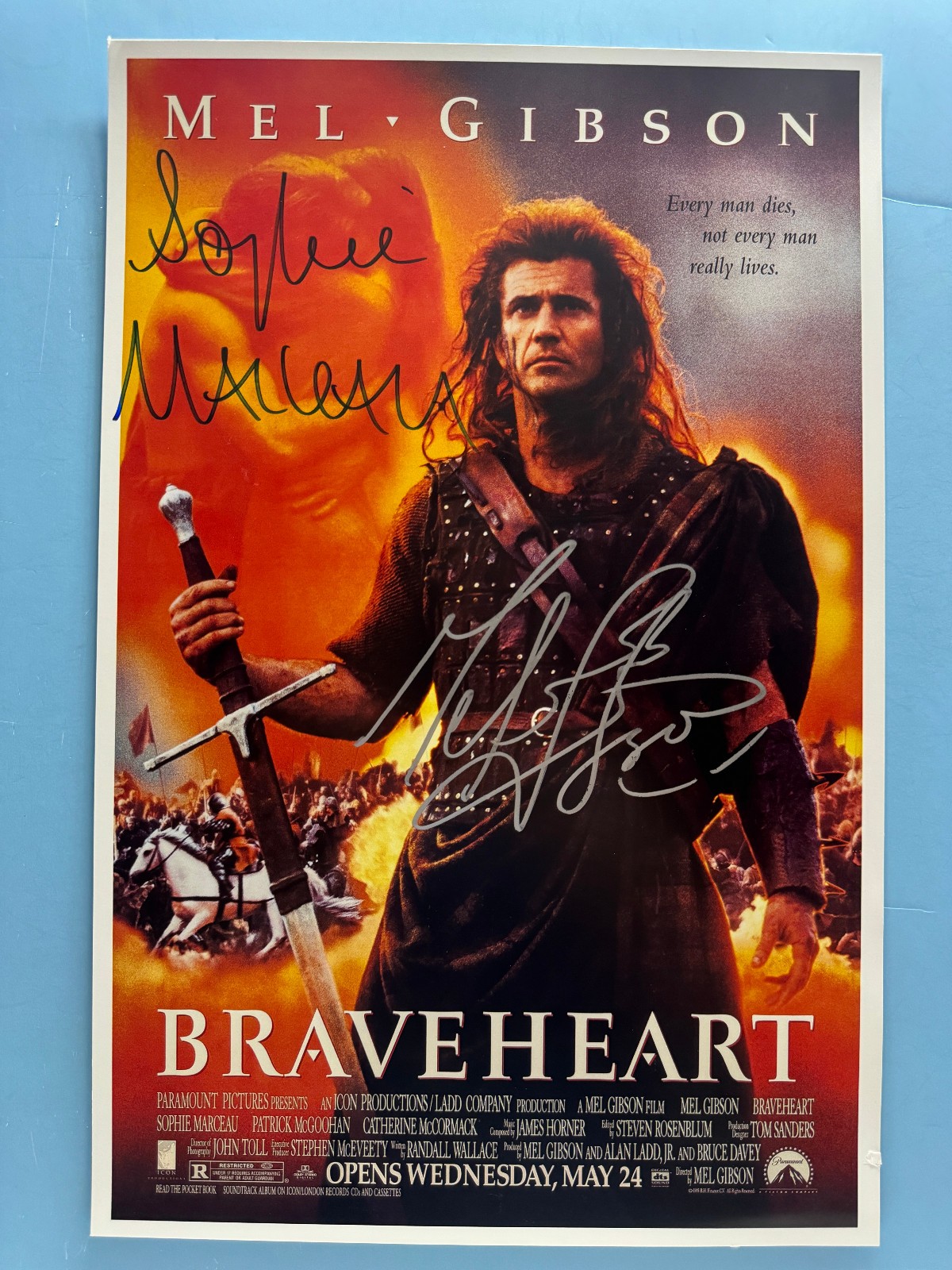 BRAVEHEART MOVIE POSTER 11x17 SIGNED BY 2 AUTHENTICATED wCOA 