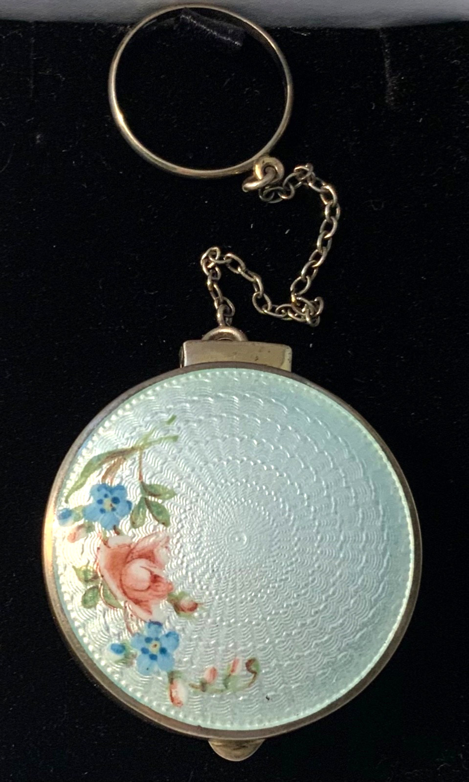 ELEGANT Antique Hand Painted **STERLING ENAMEL GUILLOCHE** Compact by THOMAE