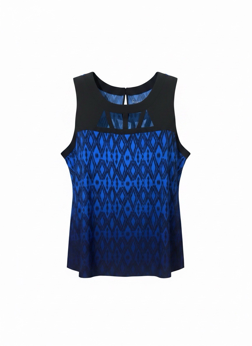 Lane Bryant Top Shirt Blue Sleeveless Keyhole Round Neck Blouse Plus Size 22