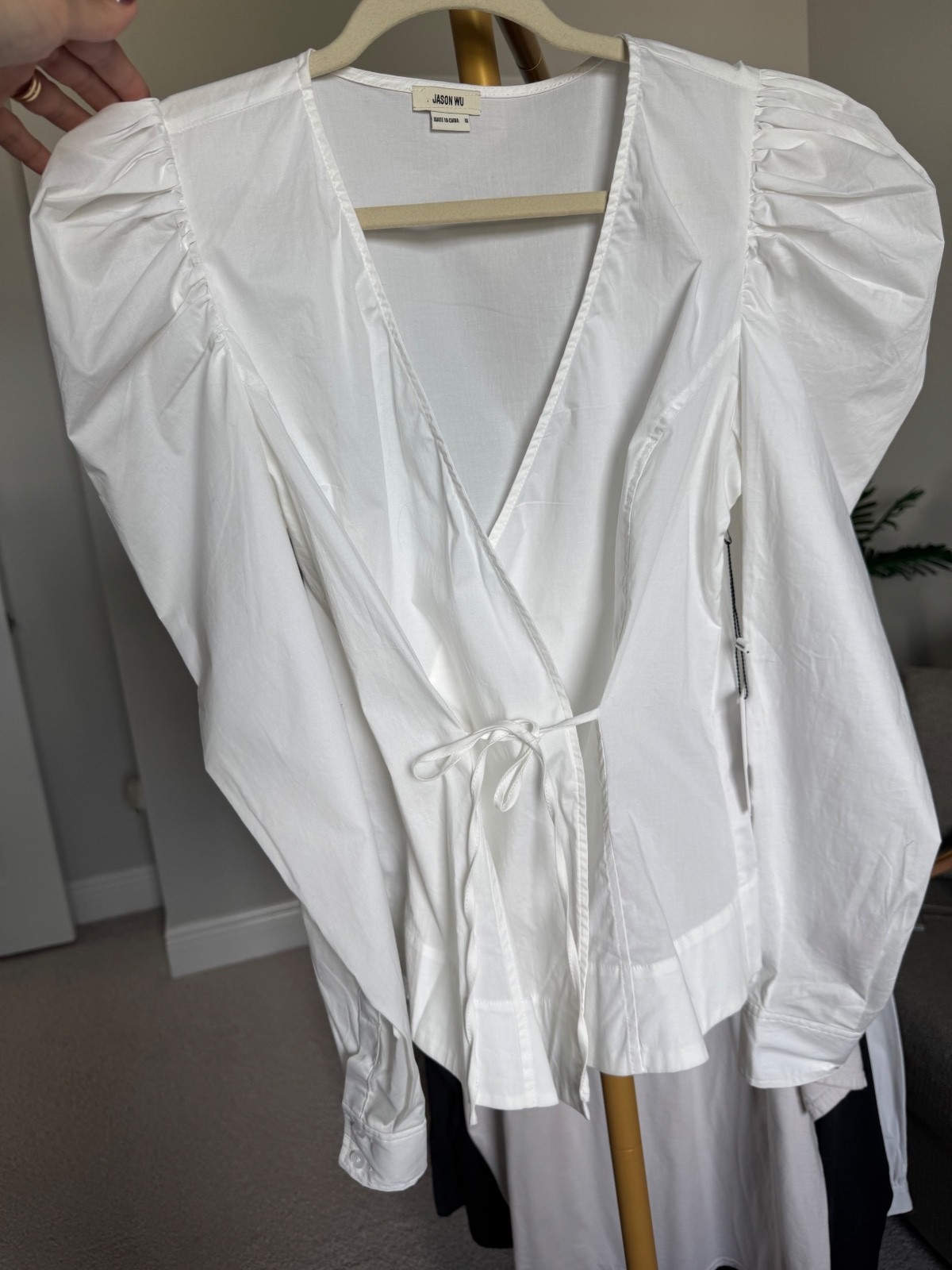 Jason Wu White Puff Sleeve Blouse with Tie Waist, New with T