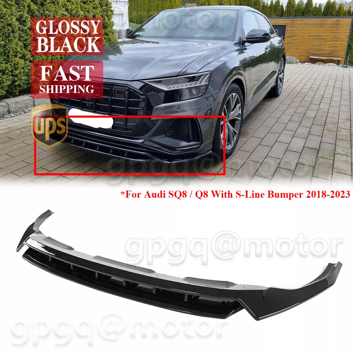 For Audi Q8 S-line SQ8 MK1 2018-2023 GT Style Glossy Black Front Bumper Lip Kits