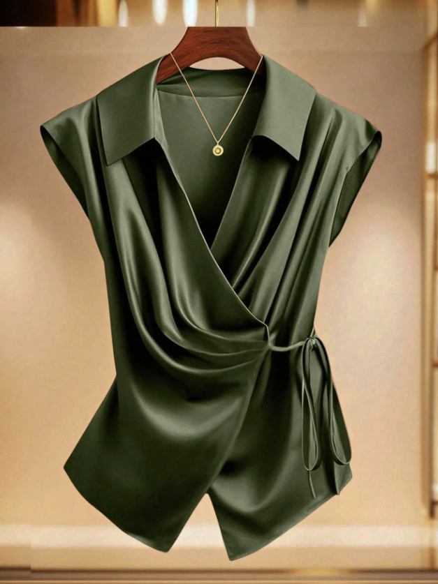Satin Wrap Blouse 2X Deep Green ~ NEW
