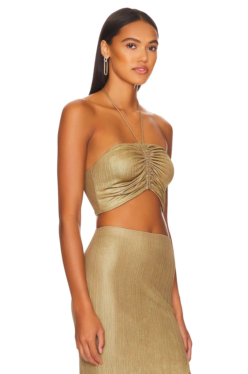 NWT REMI x REVOLVE Daniella Halter Top in Metallic Gold 2XS XXS NEW