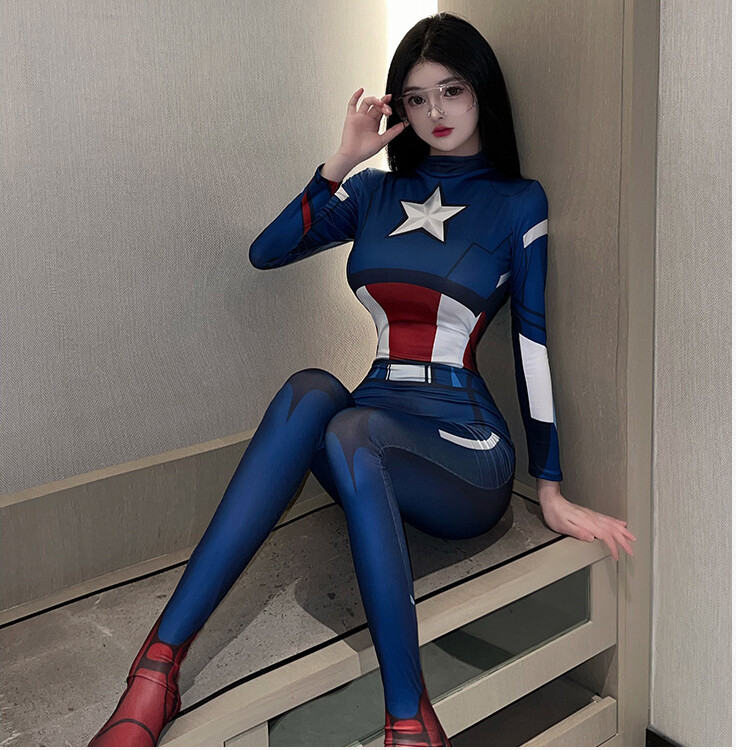 Sexy Lady Lingerie Captain America Cosplay Bodysuit Adult Women Babydoll Costume Sexy Lady Lingerie Captain America Cosplay Bodysuit Adult Women Babydoll Costume