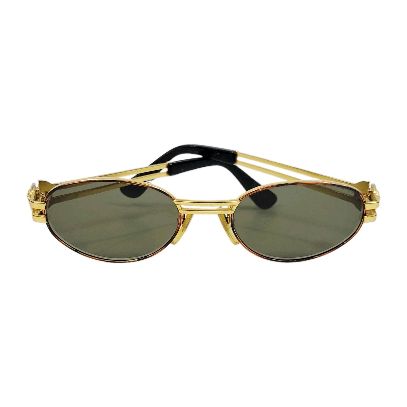 Versace Vintage Retro Sunglasses Medusa Gold Frame Oval Brown W Dark Lens 50mm