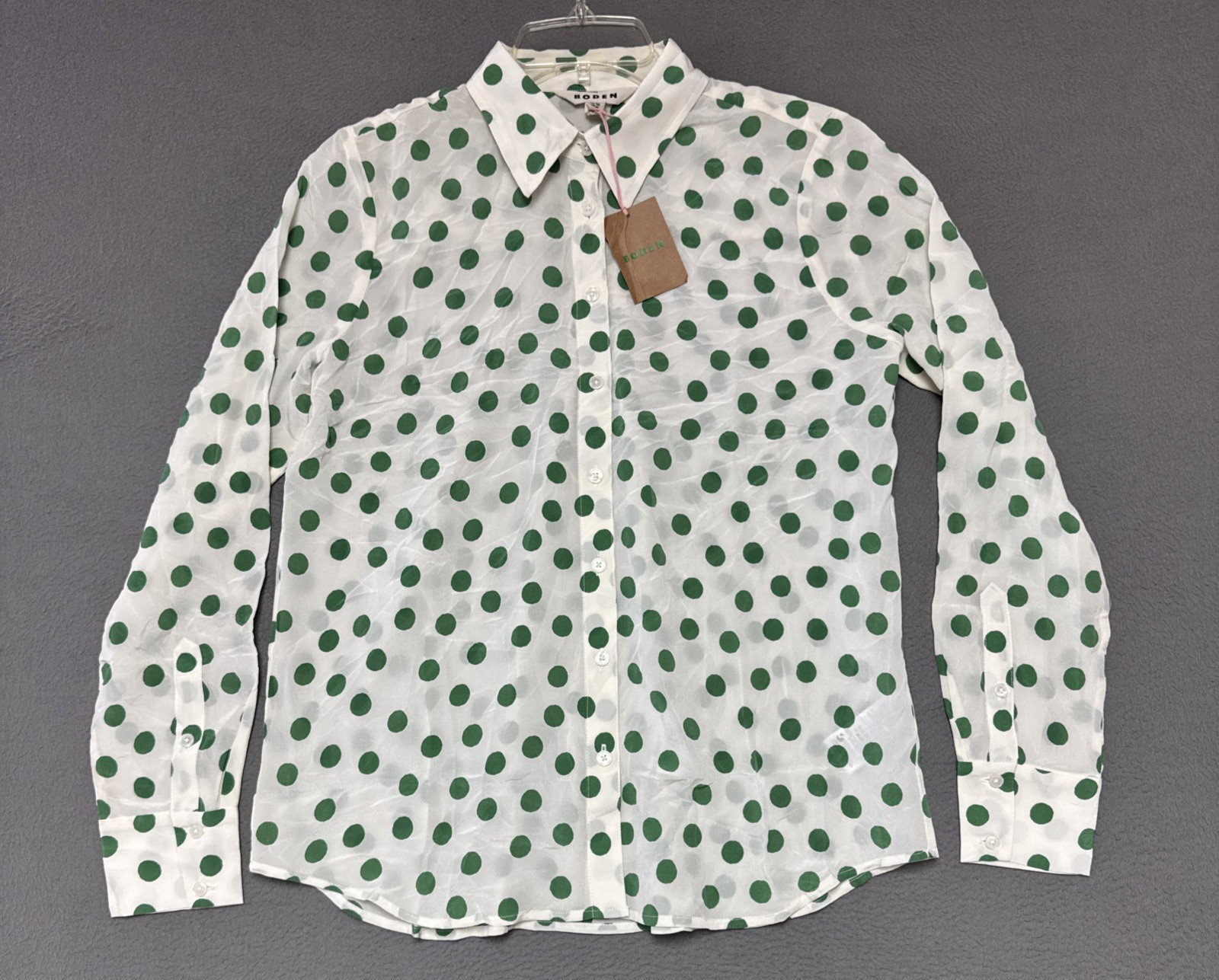 Boden Sienna 100% Silk Shirt Sz 4R Ivory Green Polka Dot Button Up Preppy Career Boden Sienna 100% Silk Shirt Sz 4R Ivory Green Polka Dot Button Up Preppy Career