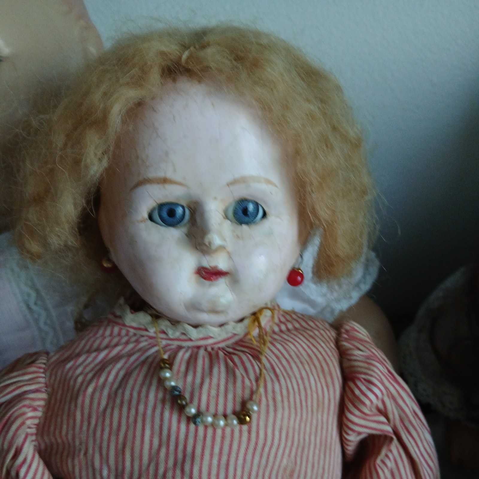 Fabulous Antique 19” All Orig Glasseyed Wax Over Lady Doll With Gorgeous Outfit
